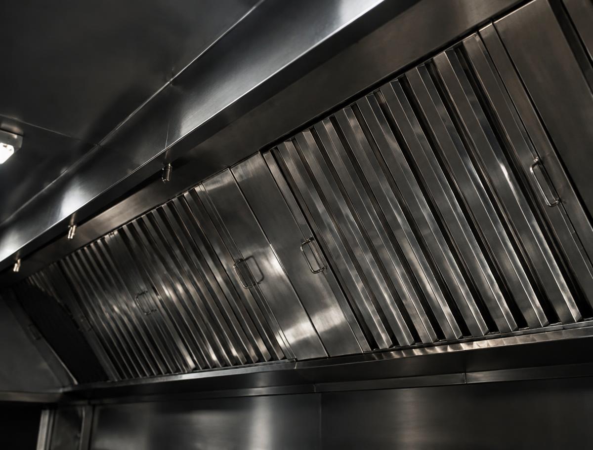 Stainless baffle grease filters in an exhaust hood